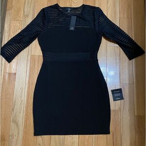 Lulu's Black Dress Sheer Sleeves and Waist Size M NWT